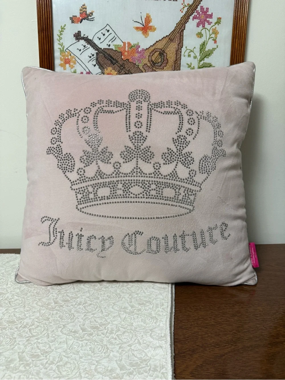 Juicy Couture GOTHIC RHINESTONE CROWN PILLOW Blush Pink Pillow